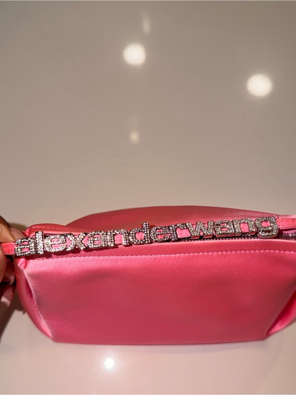 Alexander Wang Pink Satin Logo Crystal Strap Mini Bag